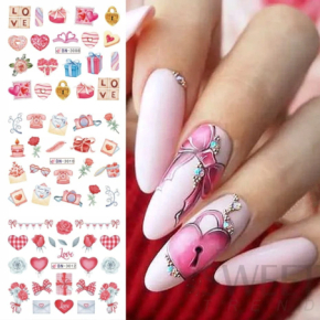 Naklejki wodne na paznokcie 12 sztuk nr BN3001-3012 love serca róże