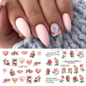 Naklejki wodne na paznokcie 12 sztuk nr BN3001-3012 love serca róże