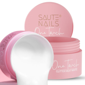 Saute Nails One Touch Glitter Milky White 30g brokatowy mleczny żel do przedłużania paznokci