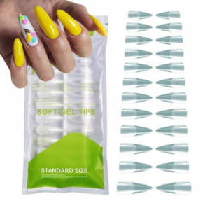 Tipsy żelowe Soft Gel Tips Stiletto Migdał clear przezroczyste 120 sztuk do przedłużania paznokci