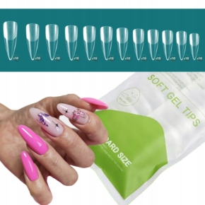 Tipsy żelowe Soft Gel Tips Stiletto Migdał clear przezroczyste 120 sztuk do przedłużania paznokci