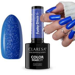 Claresa Funky Disco 6 niebieski brokatowy lakier hybrydowy 5g