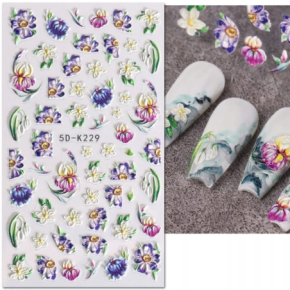 Naklejki na paznokcie samoprzylepne 5D nr 5D-K229 flower nails