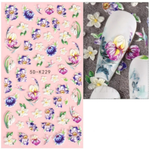 Naklejki na paznokcie samoprzylepne 5D nr 5D-K229 flower nails