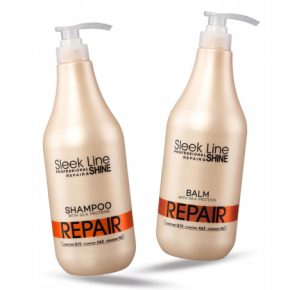 Stapiz Zestaw Sleek Line Repair z jedwabiem do włosów zniszczonych - szampon 1000ml + balsam 1000ml