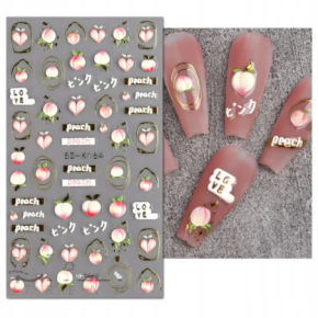 Naklejki na paznokcie samoprzylepne 5D nr 5D-K164 peach love owoce