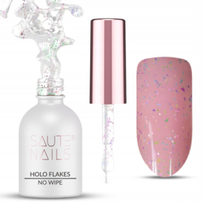 Saute Nails Holo Flakes Top No Wipe 8ml Top nawierzchniowy do lakierów hybrydowych z gwiezdnym efektem