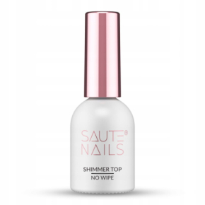 Saute Nails Shimmer Top No Wipe 8ml Top nawierzchniowy do lakierów hybrydowych z drobinkami srebra