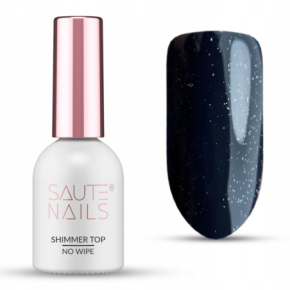 Saute Nails Shimmer Top No Wipe 8ml Top nawierzchniowy do lakierów hybrydowych z drobinkami srebra