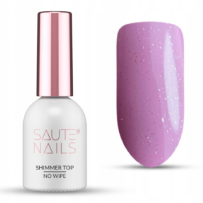 Saute Nails Shimmer Top No Wipe 8ml Top nawierzchniowy do lakierów hybrydowych z drobinkami srebra