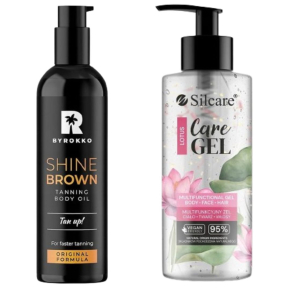 Zestaw do opalania - Olejek przyspieszający opalanie ByRokko Shine Brown Oil 150ml + Żel po opalaniu Silcare Care Gel 275ml