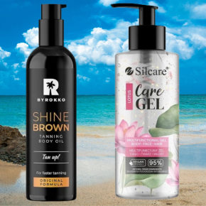 Zestaw do opalania - Olejek przyspieszający opalanie ByRokko Shine Brown Oil 150ml + Żel po opalaniu Silcare Care Gel 275ml