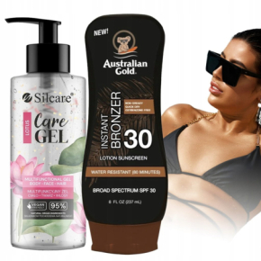 Zestaw do opalania - Balsam z bronzerem Australian Gold SPF30 237ml + zel po opalaniu Silcare Care Gel 275ml