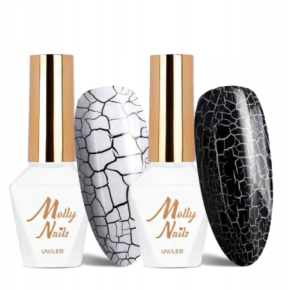 Molly Nails Zestaw Crackle Gel Black and White 2x8g + NTN oliwka zapachowa z rollerem 50ml