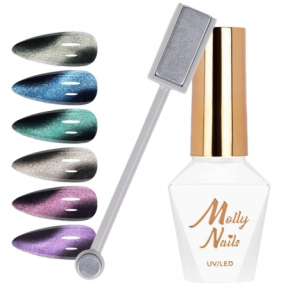 Molly Nails Zestaw lakier Cat Eye 8g (1 kolor do wyboru) + magnetyzer do kociego oka