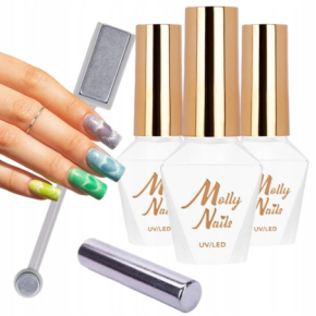 Molly Nails Zestaw lakier Cat Eye 8g (3 kolory do wyboru) + 2x magnetyzer do kociego oka