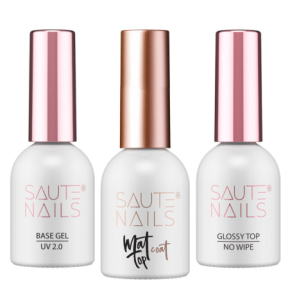 Saute Nails Zestaw do paznokci hybrydowych - Base Gel UV 2.0 + Top Coat Matt No Wipe + Top Glossy No Wipe