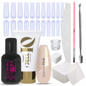 Clavier zestaw do akrylożelu JEELIQ Sparkle Pink 08 + Slip Liquid 50ml + zestaw akcesoriów