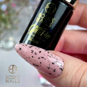 Boska Nails Glitteria Top No Wipe Black Top hybrydowy bez przemywania z czarnymi drobinkami 6ml