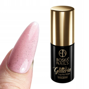 Boska Nails Goldini Top No Wipe Black Top hybrydowy bez przemywania z czarnymi drobinkami 6ml