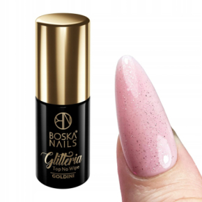 Boska Nails Goldini Top No Wipe Black Top hybrydowy bez przemywania z czarnymi drobinkami 6ml