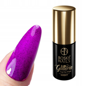 Boska Nails Glitteria Top No Wipe Night Top hybrydowy bez przemywania z czarnymi drobinkami 6ml