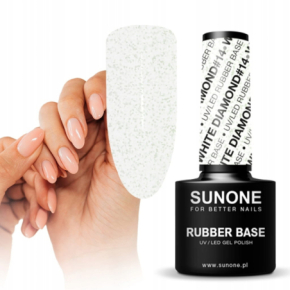 Sunone Rubber Base White Diamond 14 Baza kauczukowa budująca do paznokci z drobinkami 5ml