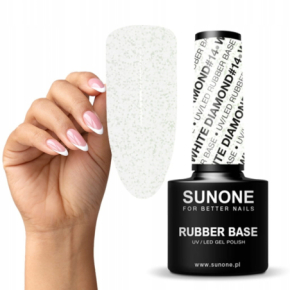 Sunone Rubber Base White Diamond 14 Baza kauczukowa budująca do paznokci z drobinkami 5ml