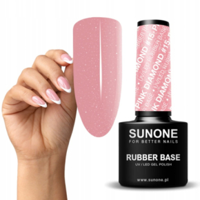 Sunone Rubber Base Pink Diamond 15 Baza kauczukowa budująca do paznokci z drobinkami 5ml