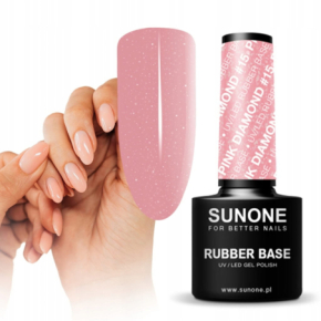 Sunone Rubber Base Pink Diamond 15 Baza kauczukowa budująca do paznokci z drobinkami 5ml