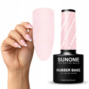 Sunone Rubber Base Pink Diamond 16 Baza kauczukowa budująca do paznokci z drobinkami 5ml