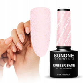 Sunone Rubber Base Pink Diamond 16 Baza kauczukowa budująca do paznokci z drobinkami 5ml