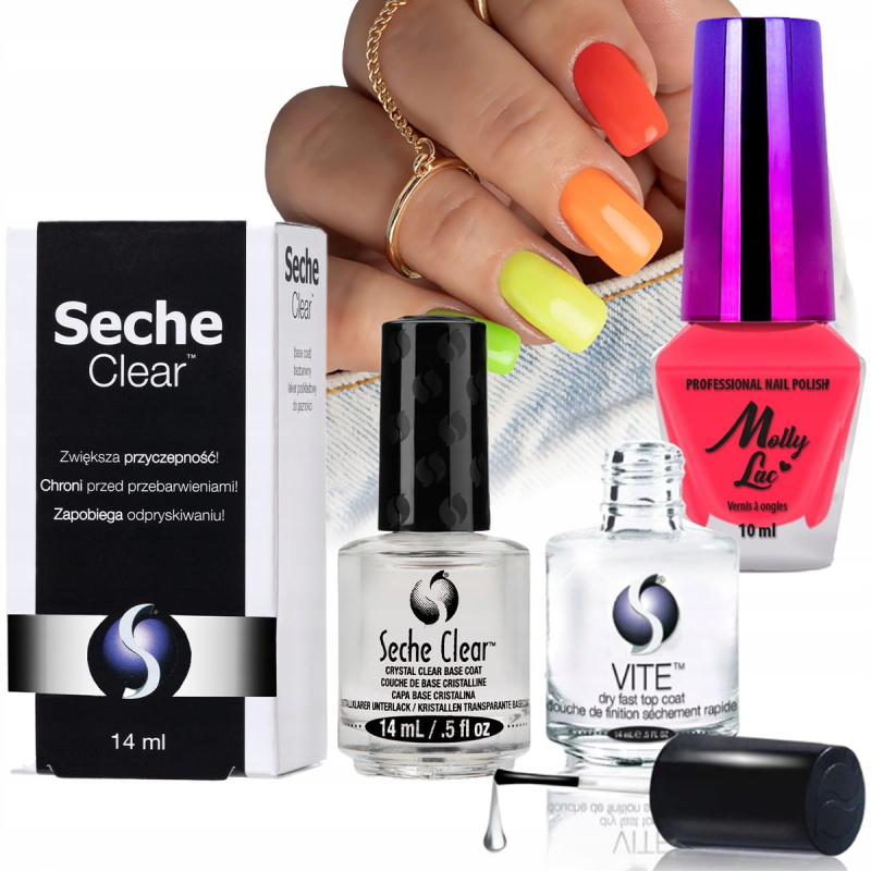 Lakier klasyczny Molly Lac 10ml + baza Seche 14ml+ top Seche 14ml Lakier klasyczny Molly Lac 10ml + baza Seche 14ml+ top Seche 14ml