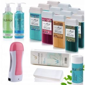 Zestaw ItalWax do depilacji - podgrzewacz + 12x wosk w rolce Flex 100ml + żele + paski + talk