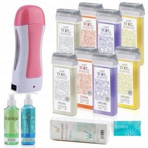 Zestaw ItalWax do depilacji - podgrzewacz + 8x wosk w rolce Top Line 100ml + żele + paski + talk