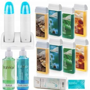 Zestaw ItalWax do depilacji - podgrzewacz + 8x wosk w rolce klasyczny 100ml + żele + paski + talk
