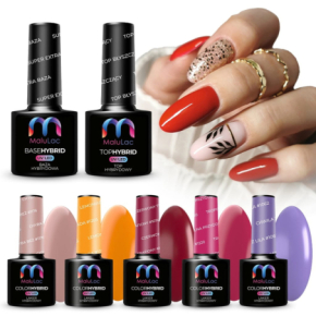 MaluLac Jesienny zestaw do paznokci hybrydowych MJ01 – 5x kolorowy lakier hybrydowy + Super Extra Baza + Top Błyszczący