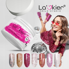 La’kier Diamond Dust Pink Stardust 15g hipoalergiczny samopoziomujący żel budujący do paznokci z efektem Flash