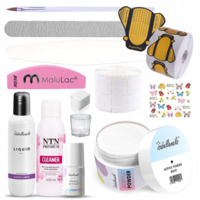 Isabellenails Zestaw do paznokci akrylowych - 1x akryl 50ml White + liquid + primer + cleaner + akcesoria