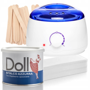 Xanitalia Doll Zestaw do depilacji ciała - podgrzewacz + wosk w puszce 400ml Bitalco Azzurra + paski + szpatułki