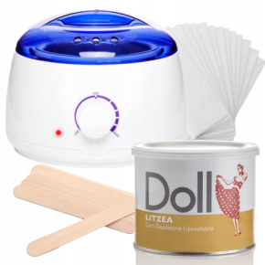 Xanitalia Doll Zestaw do depilacji ciała - podgrzewacz + wosk w puszce 400ml Litzea + paski + szpatułki