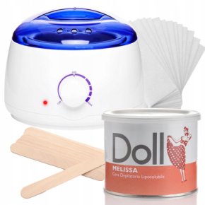 Xanitalia Doll Zestaw do depilacji ciała - podgrzewacz + wosk w puszce 400ml Melissa + paski + szpatułki