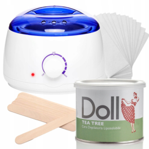 Xanitalia Doll Zestaw do depilacji ciała - podgrzewacz + wosk w puszce 400ml Tea Tree + paski + szpatułki