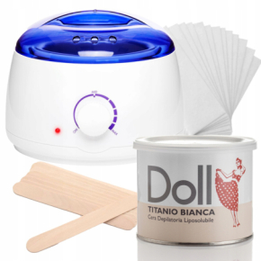 Xanitalia Doll Zestaw do depilacji ciała - podgrzewacz + wosk w puszce 400ml Titanio Bianca + paski + szpatułki