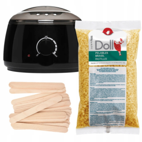 Xanitalia Doll Zestaw do depilacji ciała - podgrzewacz + wosk w dropsach 1kg Honey + szpatułki