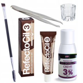 Zestaw do henny - henna do brwi i rzęs RefectoCil brązowa + woda utleniona + pęseta + pędzelek + naczynko