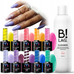 MaluLac Zestaw do paznokci hybrydowych Sparkle Days - 10x lakier hybrydowy 5g + cleaner B!LAQ 1l