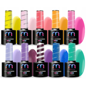 MaluLac Zestaw do paznokci hybrydowych Sparkle Days - 10x lakier hybrydowy 5g + cleaner B!LAQ 1l