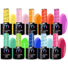 MaluLac Zestaw do paznokci hybrydowych Summer Days - 10x lakier hybrydowy 5g + cleaner B!LAQ 1l