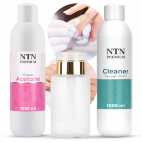 NTN Zestaw płynów do paznokci - cleaner 1000ml + remover 1000ml + dozownik z pompką 150ml